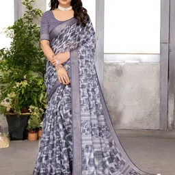 Ambuja International Floral Zari Pure Linen Saree-image-56