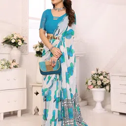 Ambuja International Floral Mirror Work Pure Georgette Saree image 1