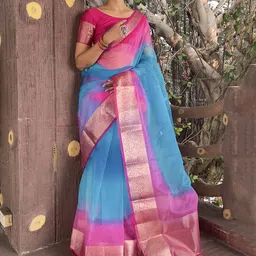 Mitera Ombre Zari Organza Leheriya Saree-picture-20