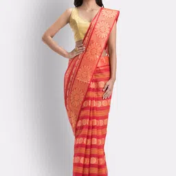Angoshobha Floral Woven Design Zari Pure Cotton Taant Saree-image-6