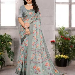 The Textile Hub Floral Printed Pure Linen Saree-picture-27