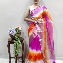 Mitera Tie and Dye Zari Organza Leheriya Saree-picture-38