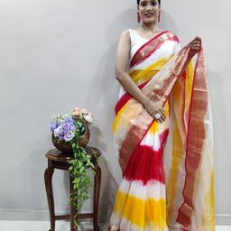 divastri DIVASTRITie and Dye Zari Organza Saree-picture-36
