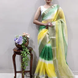 Mitera Tie and Dye Zari Organza Leheriya Saree-picture-11