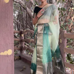 DIVASTRI Tie and Dye Zari Organza Saree-picture-13