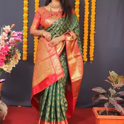 yourwish Ethnic Motifs Zari Silk Cotton Banarasi Saree-picture-12