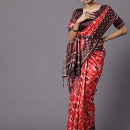 Mitera Maroon & Peach-Coloured Silk Blend Ikat Saree-picture-35