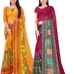 KALINI Set Of 2 Yellow & Purple Floral Pure Georgette Saree-picture-33