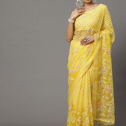 Mitera Yellow & White Floral Brasso Chanderi Saree-picture-5