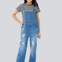Olele Girls Cotton Straight Leg Dungarees-picture-21