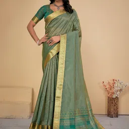 Saree mall Sea Green Embellished Zari Silk Cotton Saree-picture-15