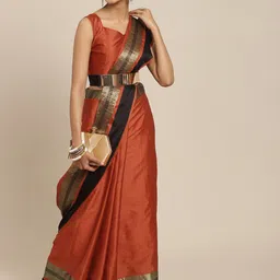 KALINI Rust Orange & Black Zari Art Silk Uppada Saree-picture-20