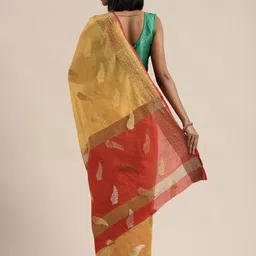 Saree Swarg Mustard & Red Woven Design Zari Banarasi Sarees image 2