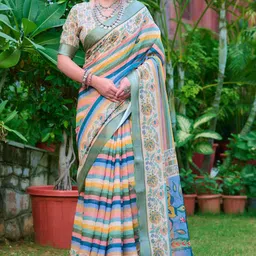 Celeb Styles Striped Printed Zari Designer Saree image 5