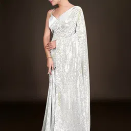 CLEMIRA Embellished Sequinned Pure Georgette Heavy Work Saree image 4