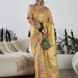 Sangria Woven Design Floral Tissue Saree With Unstitched Blouse image 2