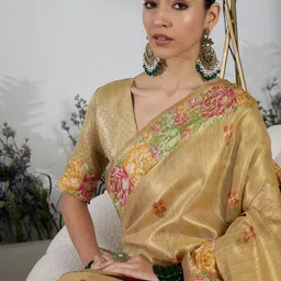 Sangria Woven Design Floral Tissue Saree With Unstitched Blouse image 4