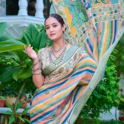 Celeb Styles Striped Printed Zari Designer Saree image 2