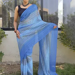 Mitera Striped Printed Pure Chiffon Ready to Wear Saree image 2
