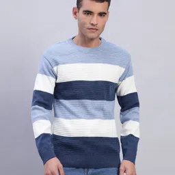 Men Striped Round Neck Multicolor Sweater-image-1