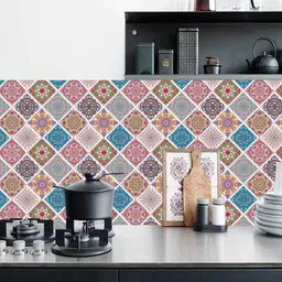 Jaamso Royals Pink & Blue Ethnic Geometric Print PE Foam 3D Self-Adhesive Wallpaper-image-17