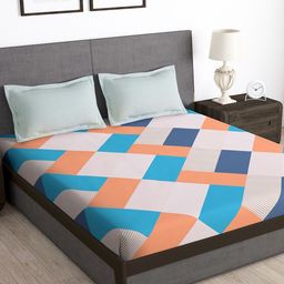 Story@home Peach & Blue Geometric 180 TC Queen Bedsheet with 2 Pillow Covers-picture-25