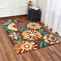 PRESTO Brown & Teal Green Floral HandTufted  Woollen Rectangular Carpets-picture-28