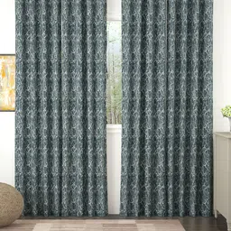 Story@home Grey & Off White Set of 4 Grey Floral 400 GSM Room Darkening Door Curtain-image-11