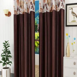 Homefab India Coffee Brown Set of 2 Floral Door Curtain-picture-35