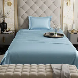 Stoa Paris Date Night Collection Blue 300 TC Satin Single Size Bedsheet & 1 Pillow Cover image 3