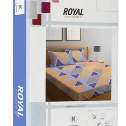 KLOTTHE Orange & Blue Geometric Printed 300 TC Double Bedsheet With 2 Pillow Covers image 3