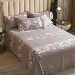 JC HOME Brown & Pink Pure Cotton Printed 240 TC Single Bedsheet With 2 Pillow Covers-picture-25