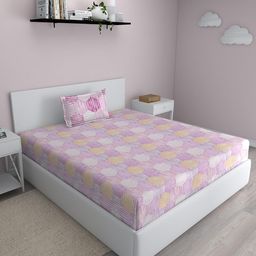 GM Pink & White Geometric 180 TC Single Bedsheet with 1 Pillow Covers-picture-13