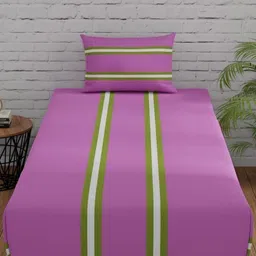 Huesland Pink & White Striped Cotton 144 TC Single Fitted Bedsheet With 1 Pillow Cover-picture-38
