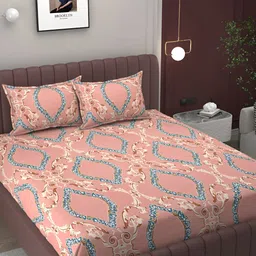 BELVOSTUM Pink & Blue Floral Cotton 250 TC King Double Bedsheet With 2 Pillow Covers-image-14