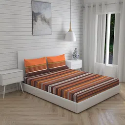Layers Siena Orange & Maroon Geometric 230 TC Cotton Queen Bedsheet with 2 Pillow Covers-picture-24