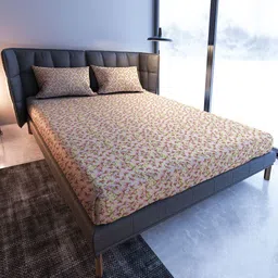 MAYFAIR HOMES LONDON Pink Floral Cotton  108 TC King Bedsheet With 2 Pillow Covers-picture-20