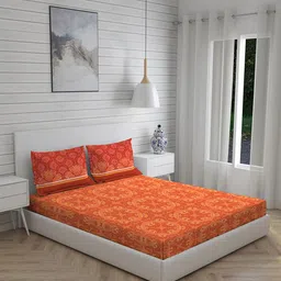 Layers Siena Orange Ethnic Motifs 230 TC Cotton Queen Bedsheet with 2 Pillow Covers-picture-33