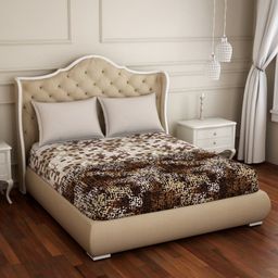 SPACES Brown & White Geometric 210 TC Fitted Pure Cotton Queen Bedsheet & 2 Pillow Covers-picture-31