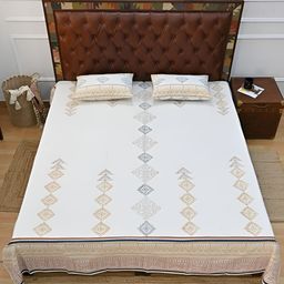 Art Avenue Blue & White Geometric 120 TC Queen Bedsheet with 2 Pillow Covers-picture-5
