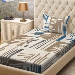 KLOTTHE Blue & Grey Printed 300 TC Single Bedsheet & Pillow Covers-picture-15