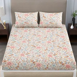 EasyGoods White & Pink Floral Printed 120 TC Single Bedsheet With 2 Pillow Covers-picture-29
