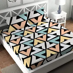 CHHAVI INDIA White & Green Geometric Microfiber 210 TC Queen Bedsheet with 2 Pillow Covers-image-86