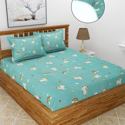 MORADO Blue & White Ethnic Motifs 210 TC Fitted Queen Bedsheet With 2 Pillow Covers-picture-13