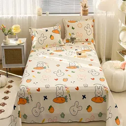 JC HOME White Cartoon Characters 200 TC Cotton Queen Bedsheet with 2 Pillow Covers-image-17