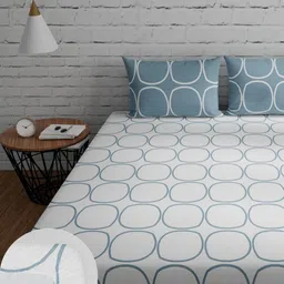 Huesland White & Grey Printed Cotton 144 TC Double Queen Fitted Bedsheet Set-picture-40