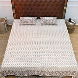 Art Avenue Brown & White Geometric 120 TC King Bedsheet with 2 Pillow Covers-picture-15