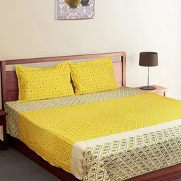 Serene Decor Yellow & Brown Floral Printed Cotton 180 TC King Bedsheet Set- 2.7 m x 2.7 m-image-18