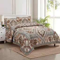 Kuber Industries Brown & White Graphic Cotton 160 TC King Bedsheet With 2 Pillow Covers-picture-27