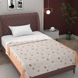 BELVOSTUM Orange & White Floral 300 TC 2 Single Bedsheet with Pillow Covers-picture-25